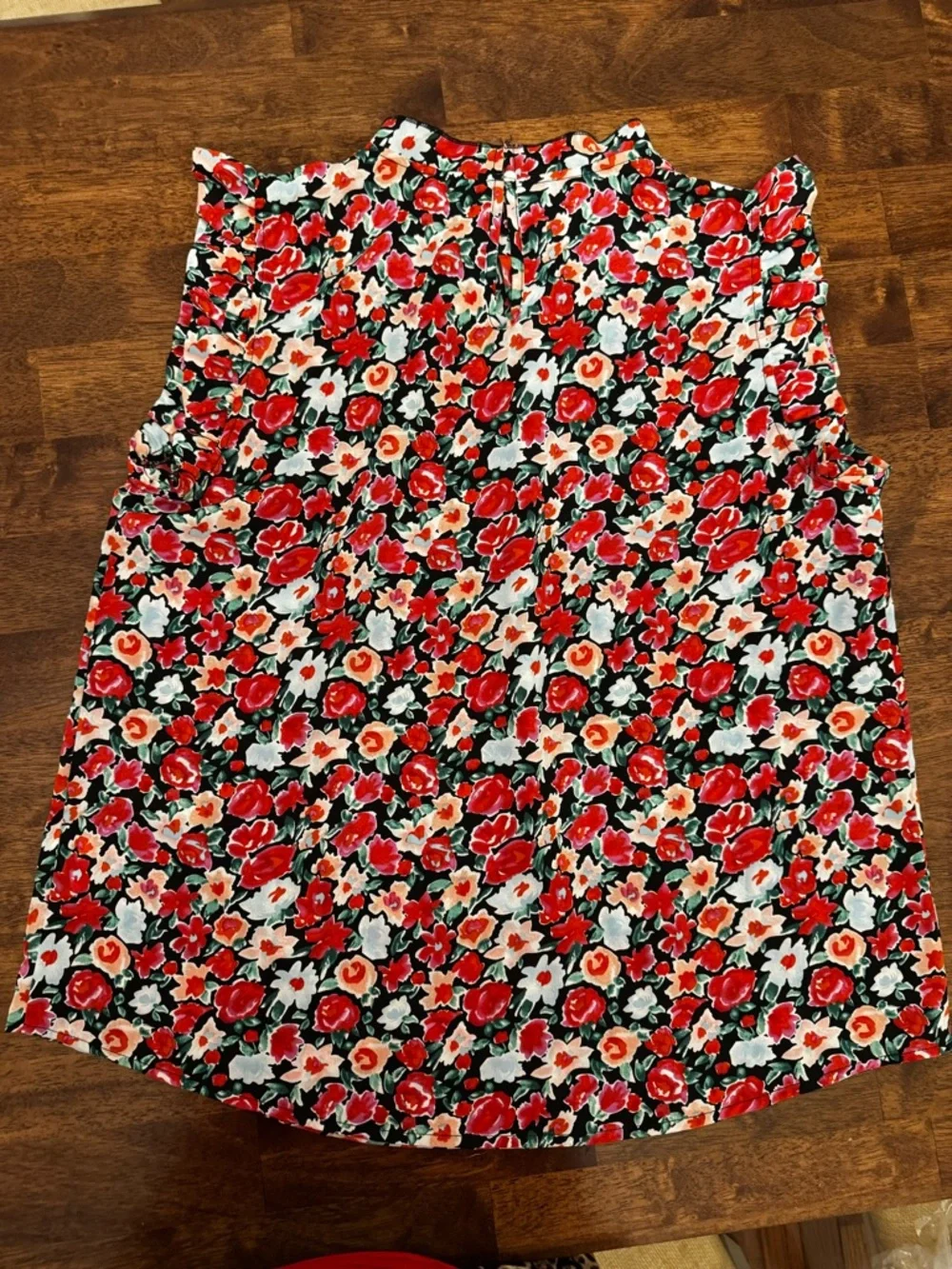 Floral Ruffle Cap-Sleeve Blouse - Red Multi - Picture 4 of 4